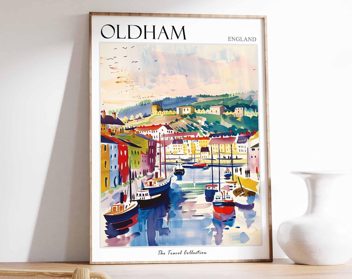 Oldham England Colorful Harbor Fishing Boats Travel Collection Poster