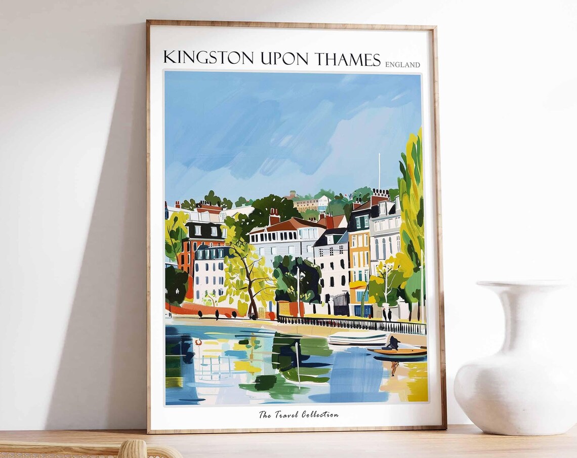 Kingston Upon Thames England Riverside Houses Colorful Art Poster