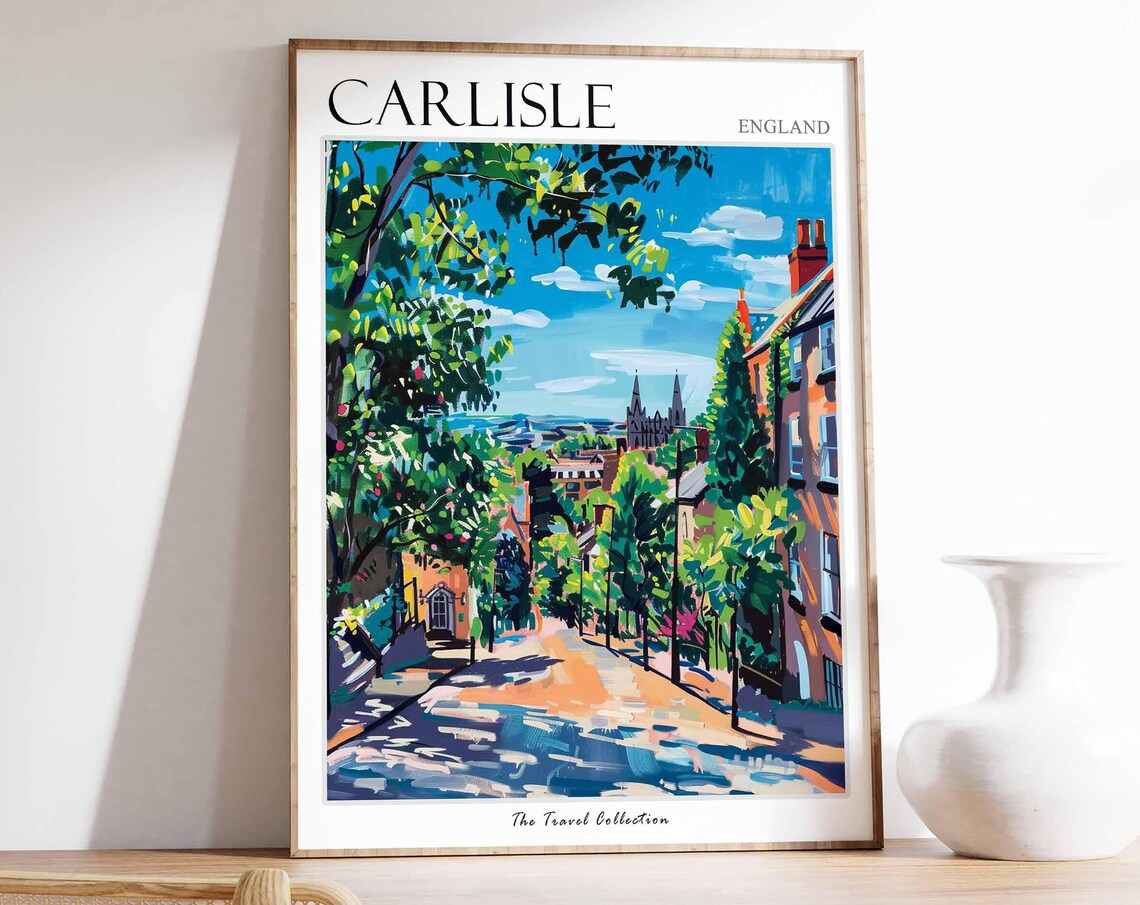 Carlisle England Vivid Green Street Cathedral Spires View Poster