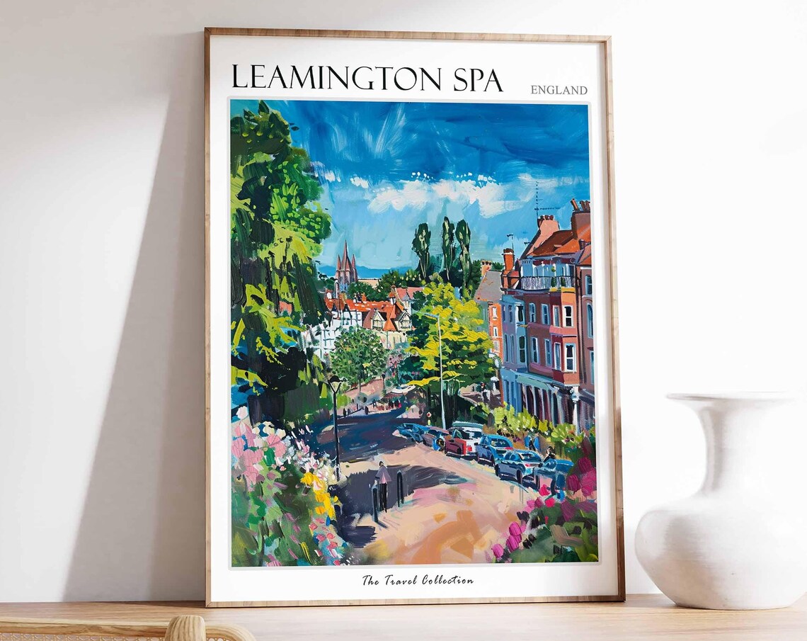 Leamington Spa England Tree Lined Street Painting Travel Poster