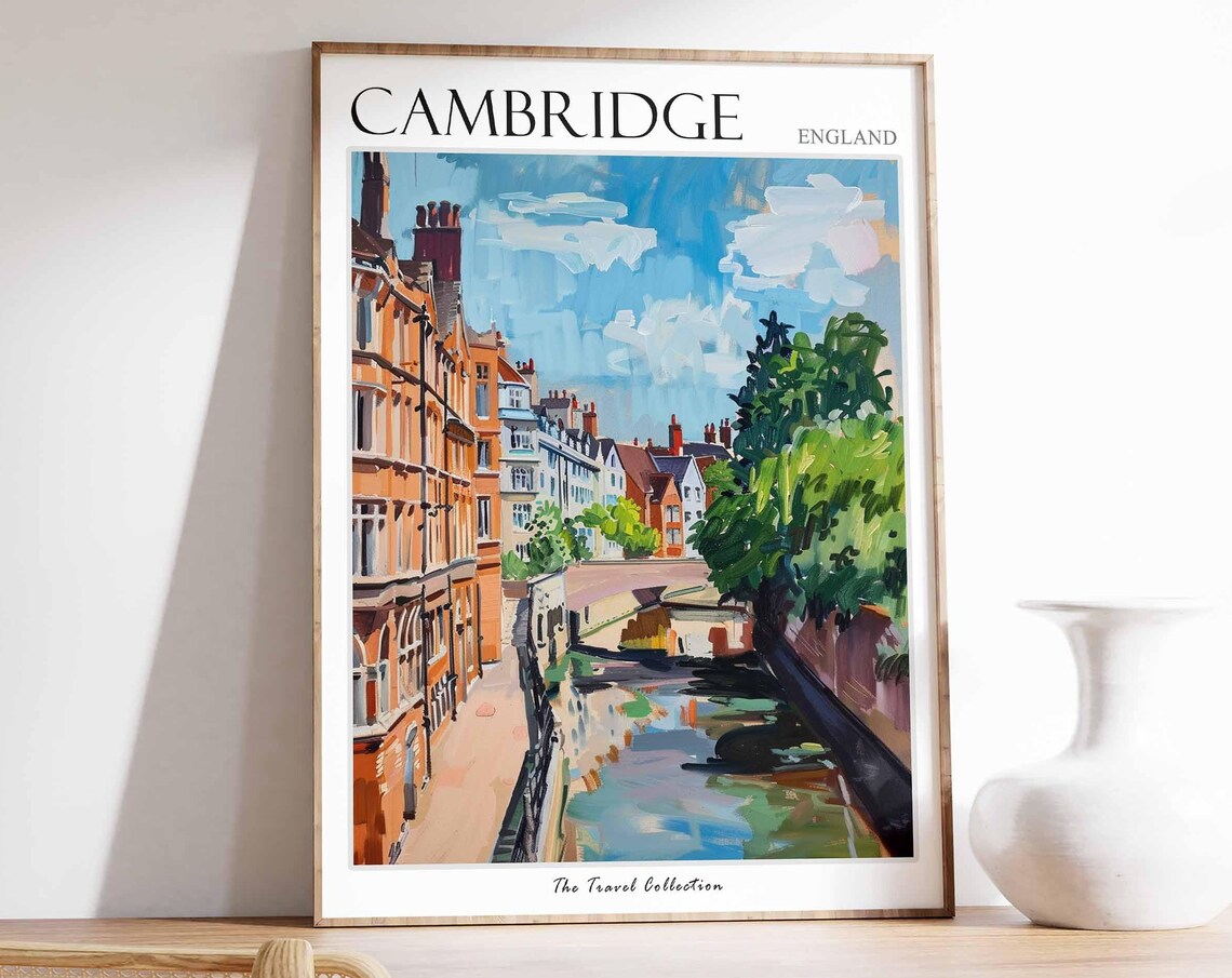 Cambridge England Painterly River Cam Bridge Street Scene Poster