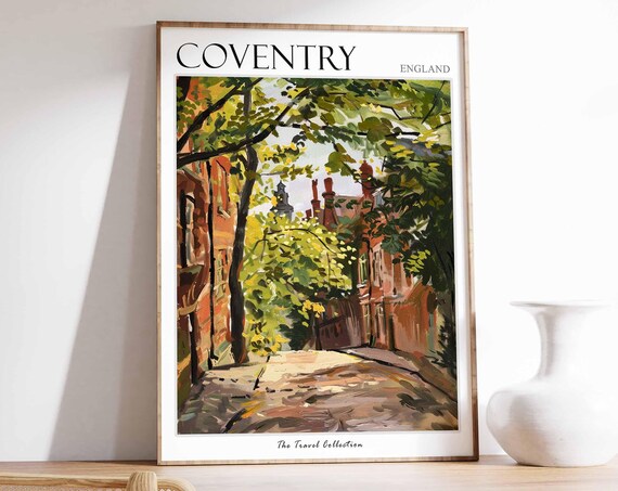 Coventry England Leafy Lane Brick Buildings Church Spire Poster