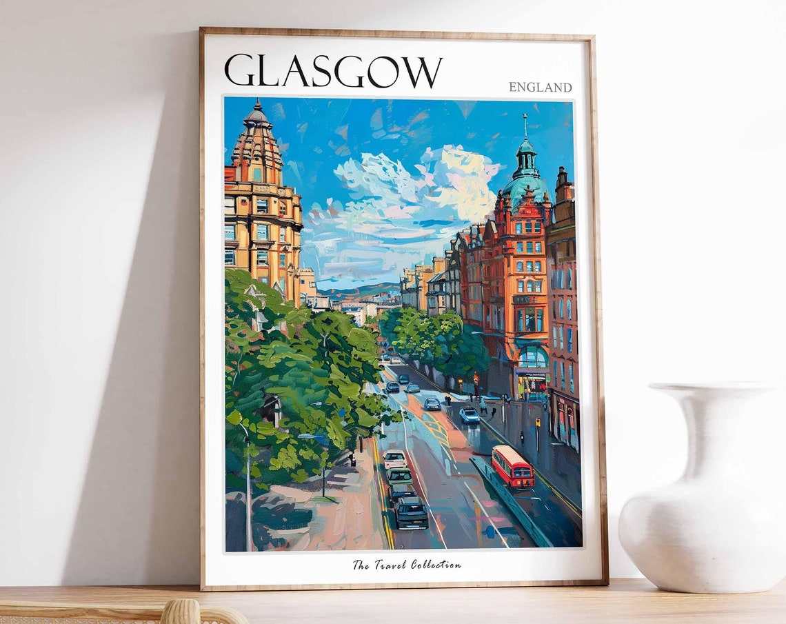 Glasgow England Grand Sandstone Boulevard Busy Street Poster