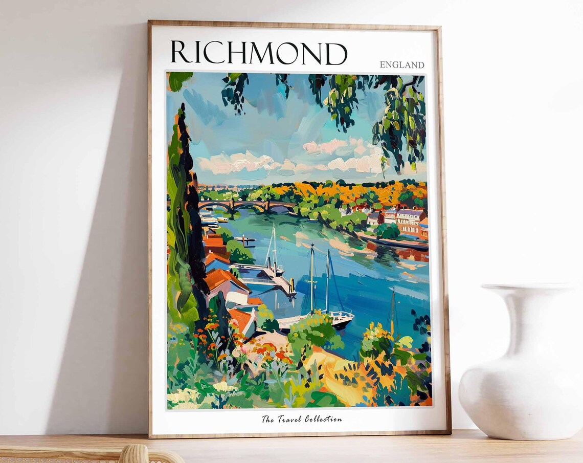 Richmond England River Bridge Boats Panoramic Travel Collection Poster