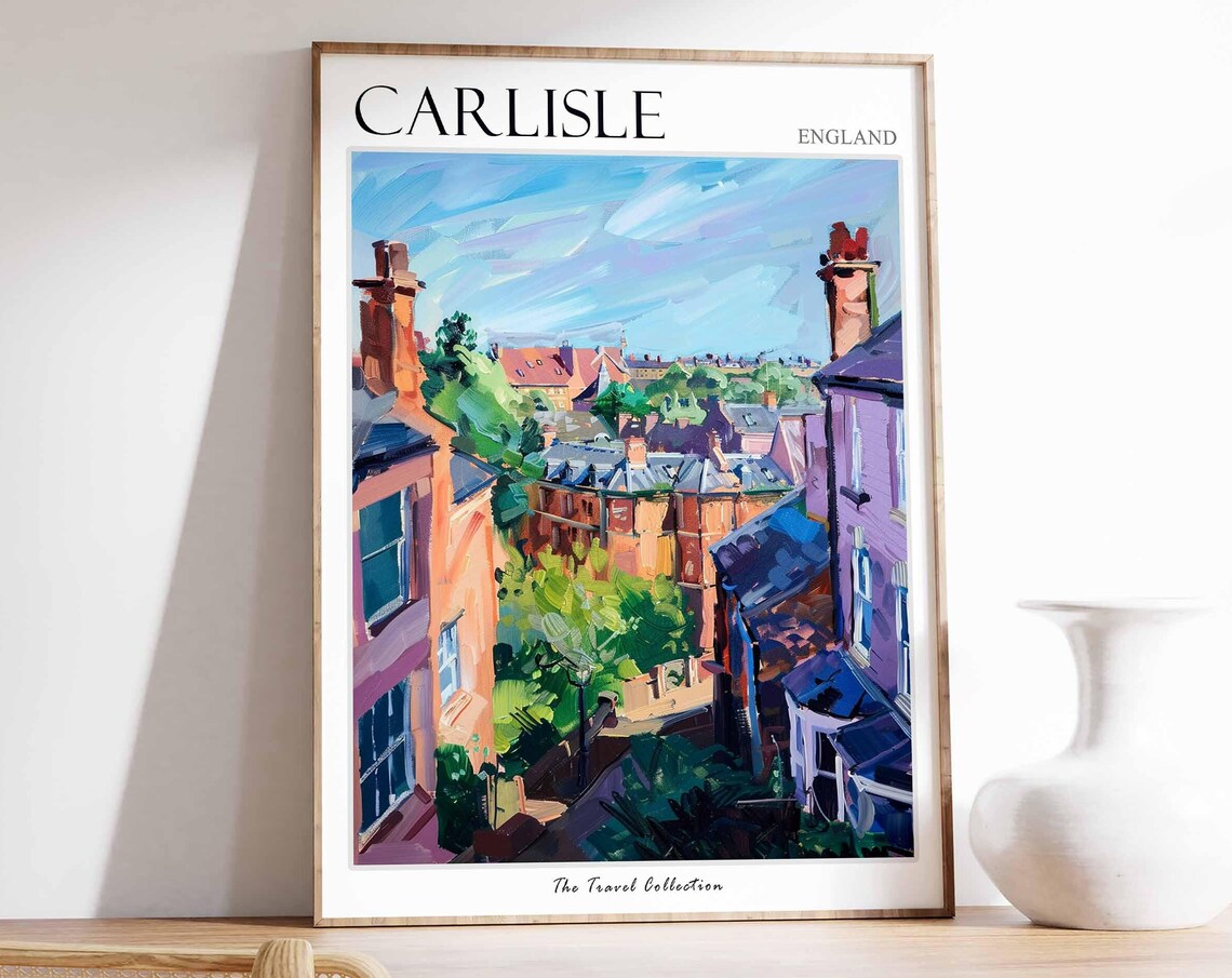 Carlisle England Colorful Rooftops Chimneys Skyline Painting Poster