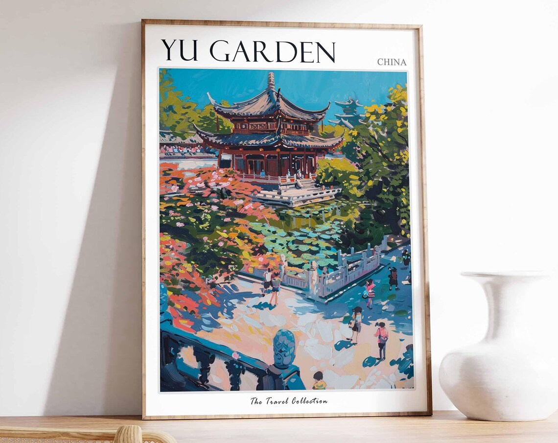 Yu Garden Shanghai Temple Courtyard Colorful Painted Travel Poster