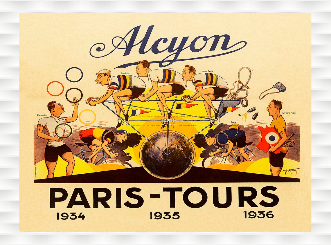 Alcyon Paris Tours 1934 1935 1936 Juggling Cyclists Vintage Poster