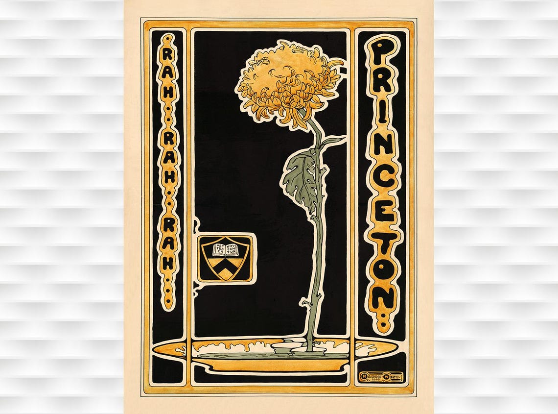 Rah Rah Rah Princeton Chrysanthemum College Flower Poster Vintage