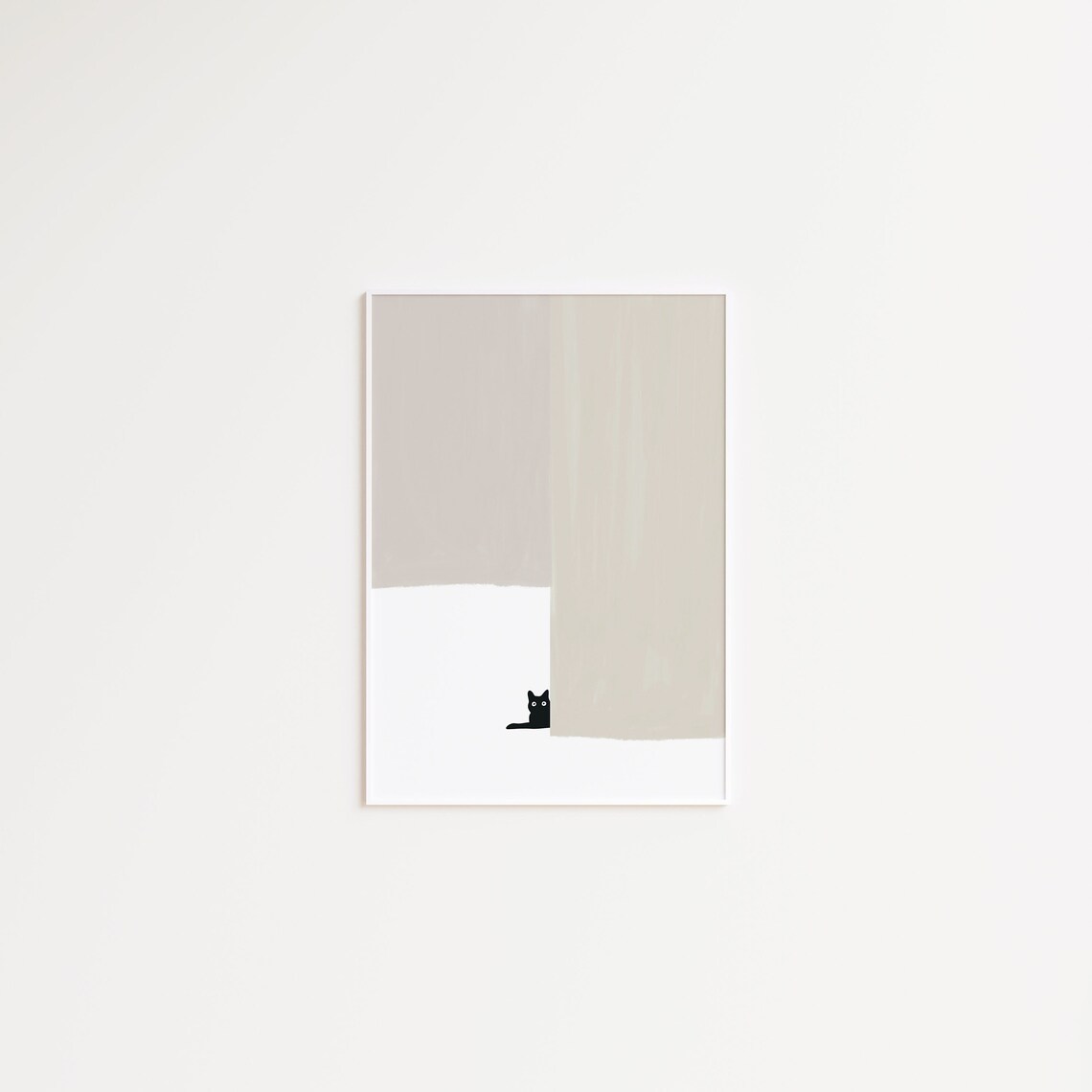 Minimalist Black Cat Drawing, Boho Wall Art Print