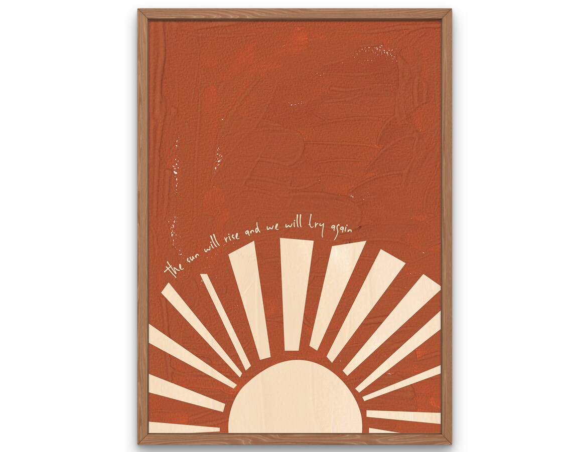 Boho Sunrise Art Print, Mid-Century Earthy Decor