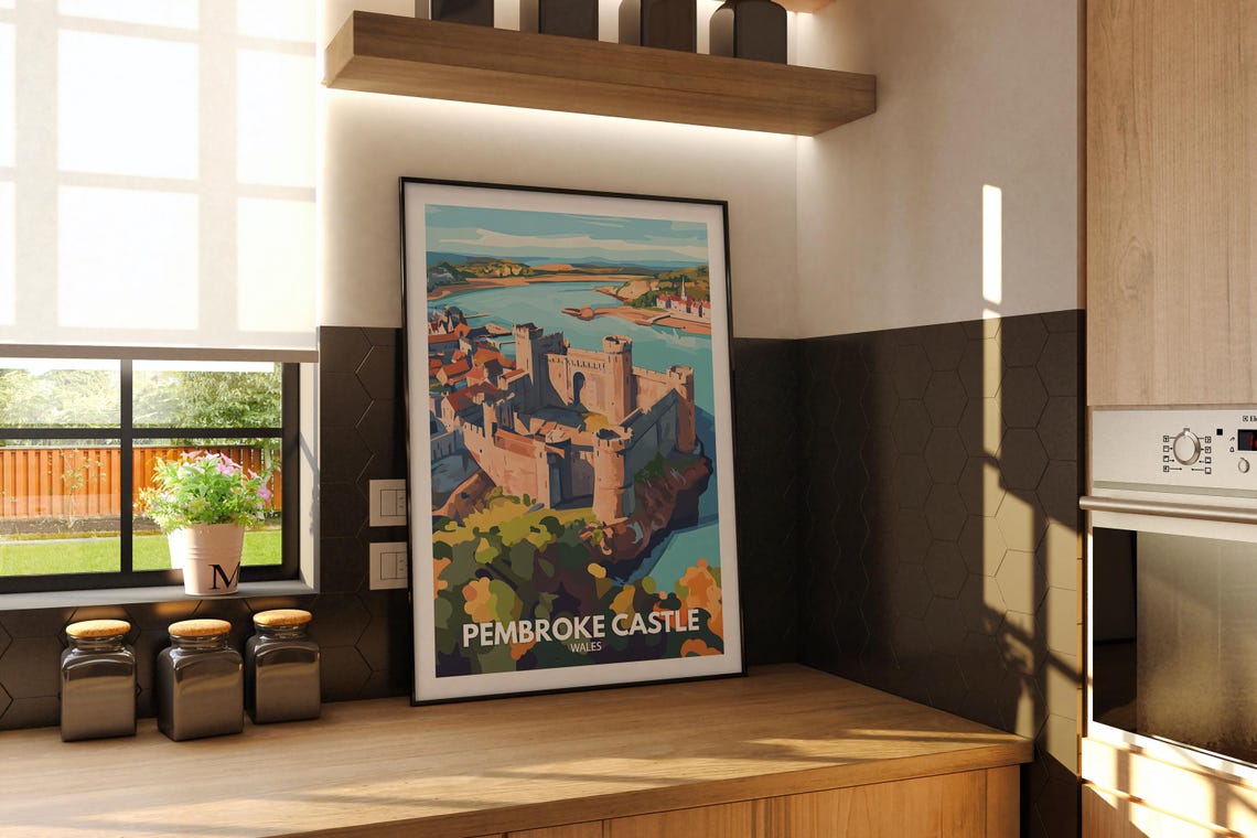 Pembroke Castle Print Wales Pembroke Castle Poster Wales Travel Art Poster United Kingdom Wall Art Wales Art Decor - Image 2
