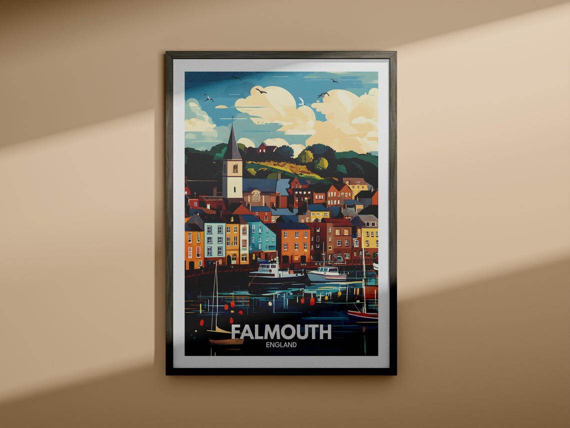 Falmouth Travel Print England Falmouth Travel Poster England Travel Poster United Kingdom Wall Art British Art Decor - Image 3