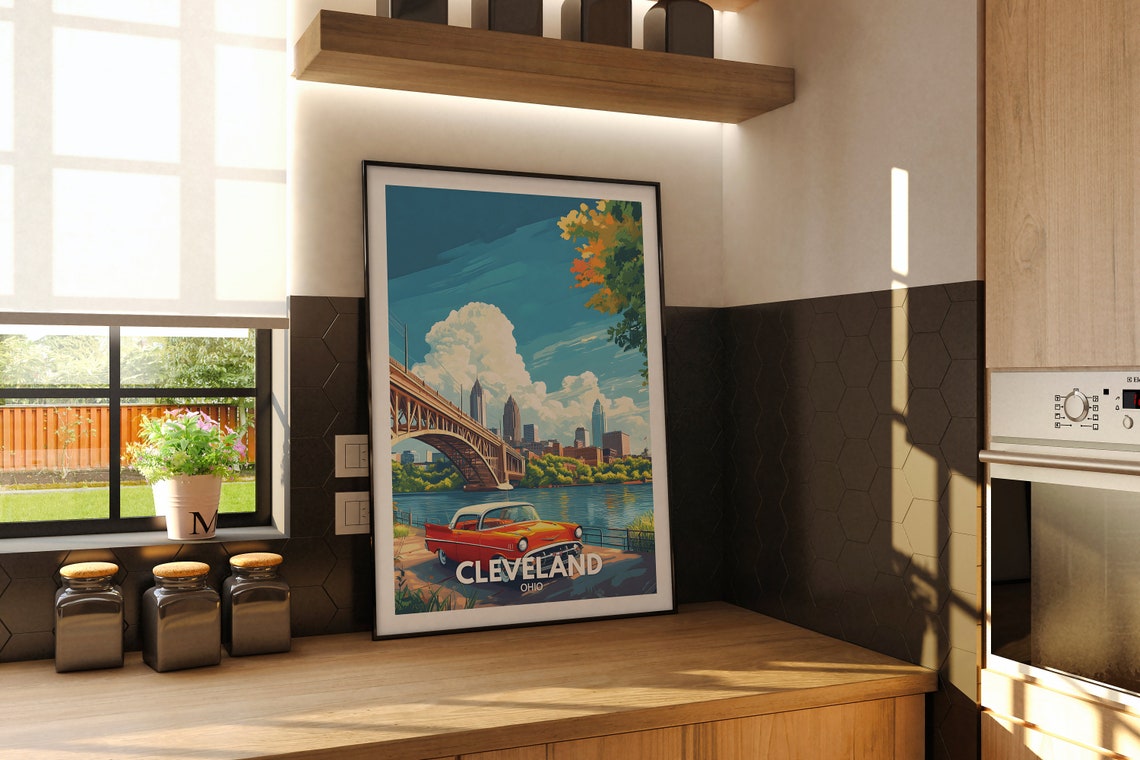 Cheveland Art Print Ohio Cheveland Travel Poster Ohio Travel Poster Ohio Cityscape Wall Art Unique City Art Decor - Image 2