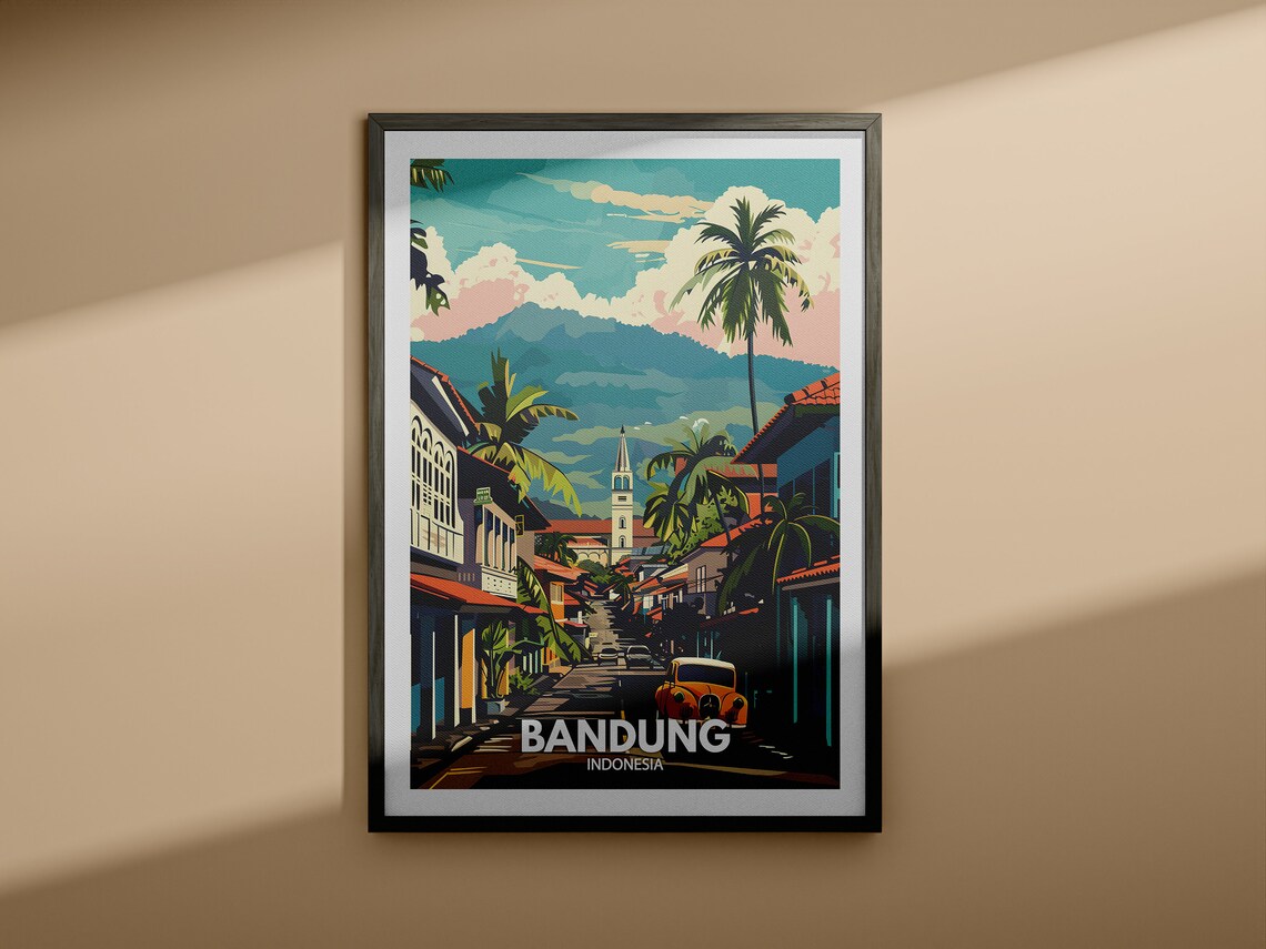 Bandung Print Indonesia Bandung Travel Poster Indonesia Travel Poster Indonesia Cityscape Wall Unique City Decor - Image 3