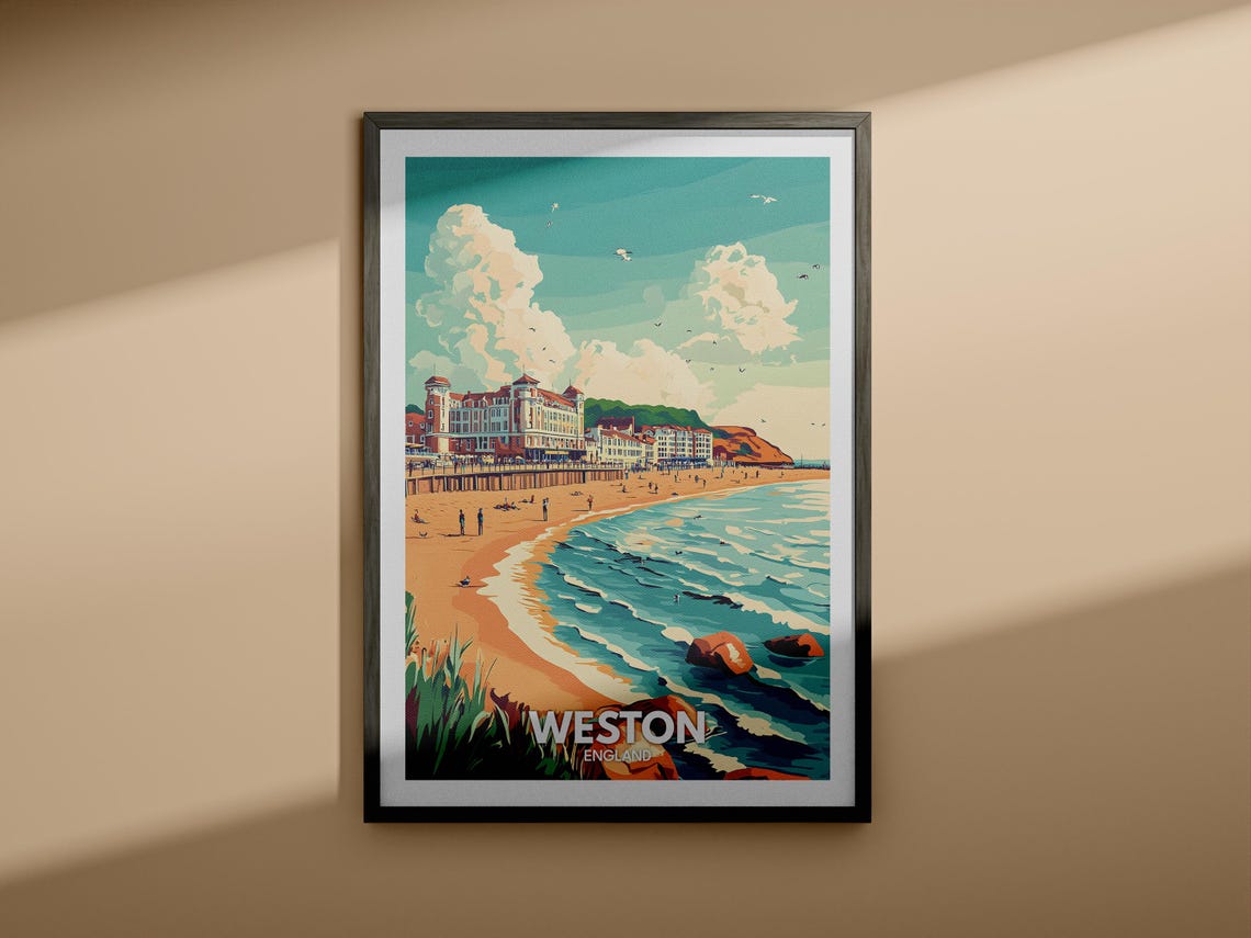 Weston Travel Print England Weston Travel Poster England Travel Poster United Kingdom Wall Art English Art Decor - Image 3