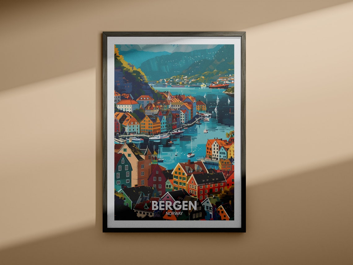 Bergen Travel Print Norway Bergen Travel Poster Norway Travel Poster Norway Cityscape Wall Art Unique City Decor - Image 3