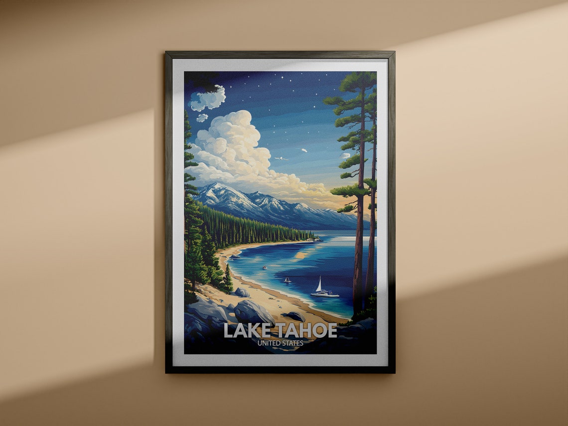 Lake Tahoe Print United States Lake Tahoe Poster United States Travel Poster Lake View Art Decor Holiday Poster - Image 3