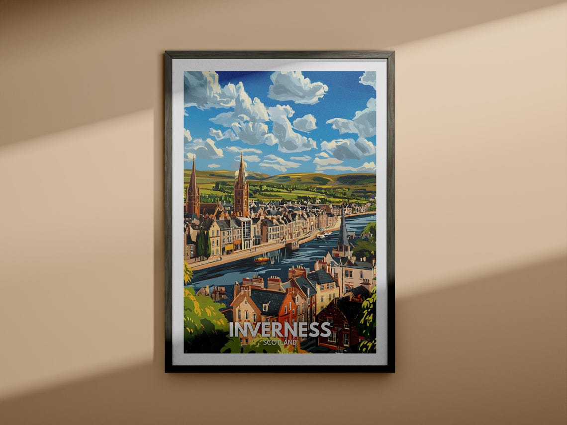 Inverness Travel Print Scotland Inverness Travel Poster Scotland Travel Poster United Kingdom Cityscape Wall Art Scottish Art Decor - Image 3