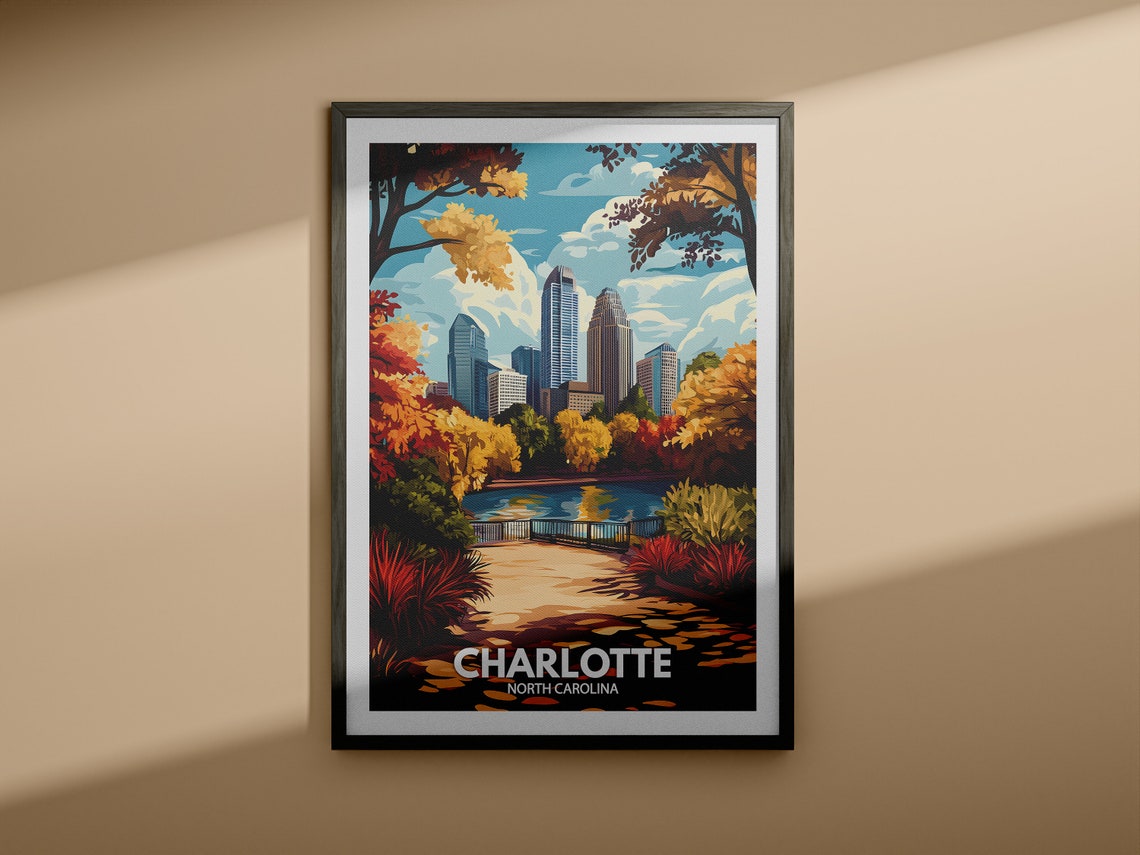 Charlotte Travel Print North Carolina Charlotte Travel Poster North Carolina Travel Poster North Carolina Cityscape Wall Art - Image 3