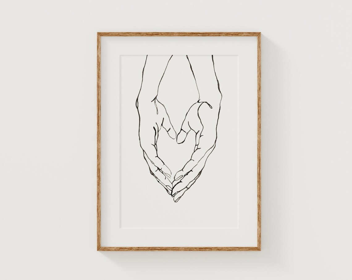 Couple Hands Forming Heart Minimalist Line Art Valentine Poster - Image 4