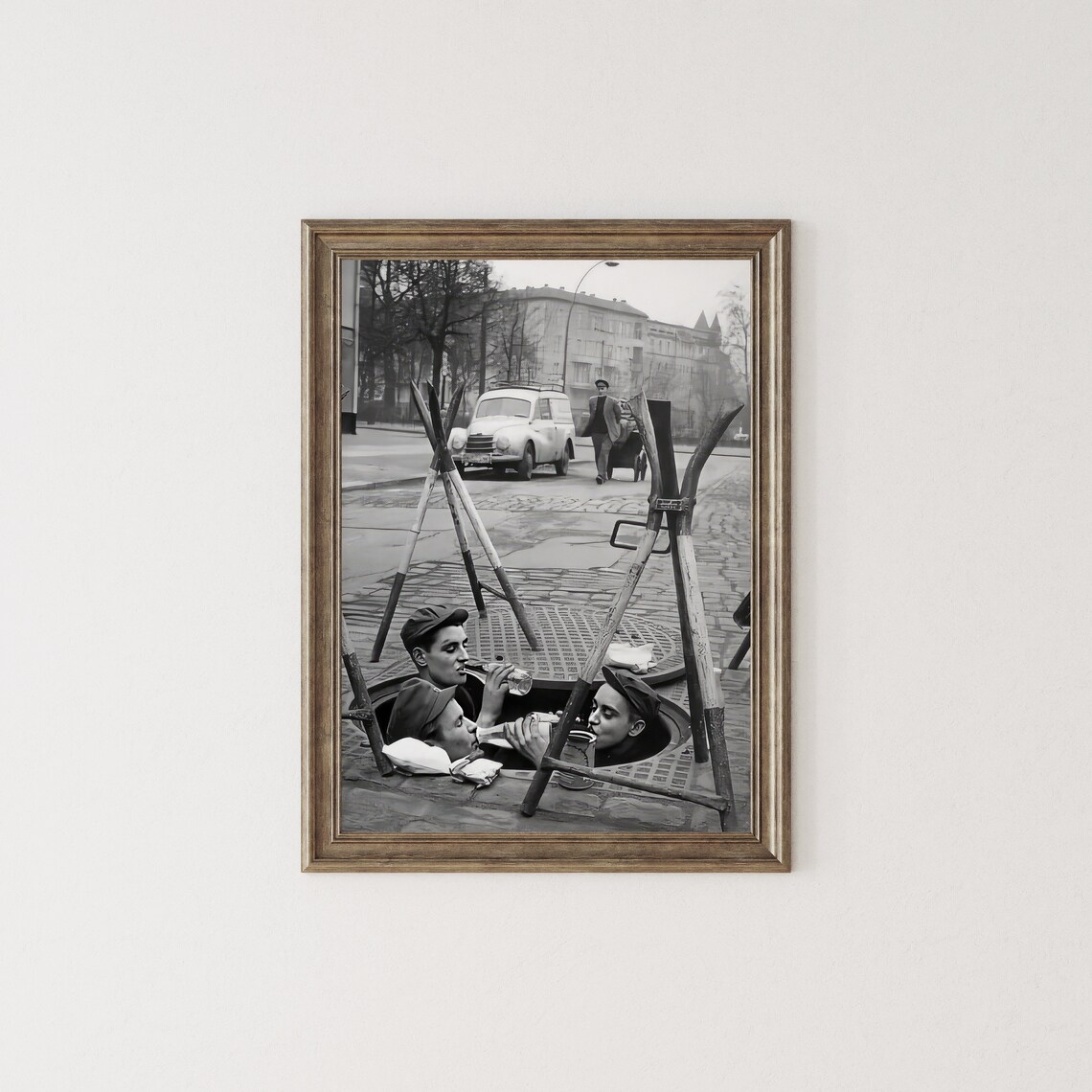 Workmen Drinking Beer In Manhole Vintage Street Photo Poster - Image 3