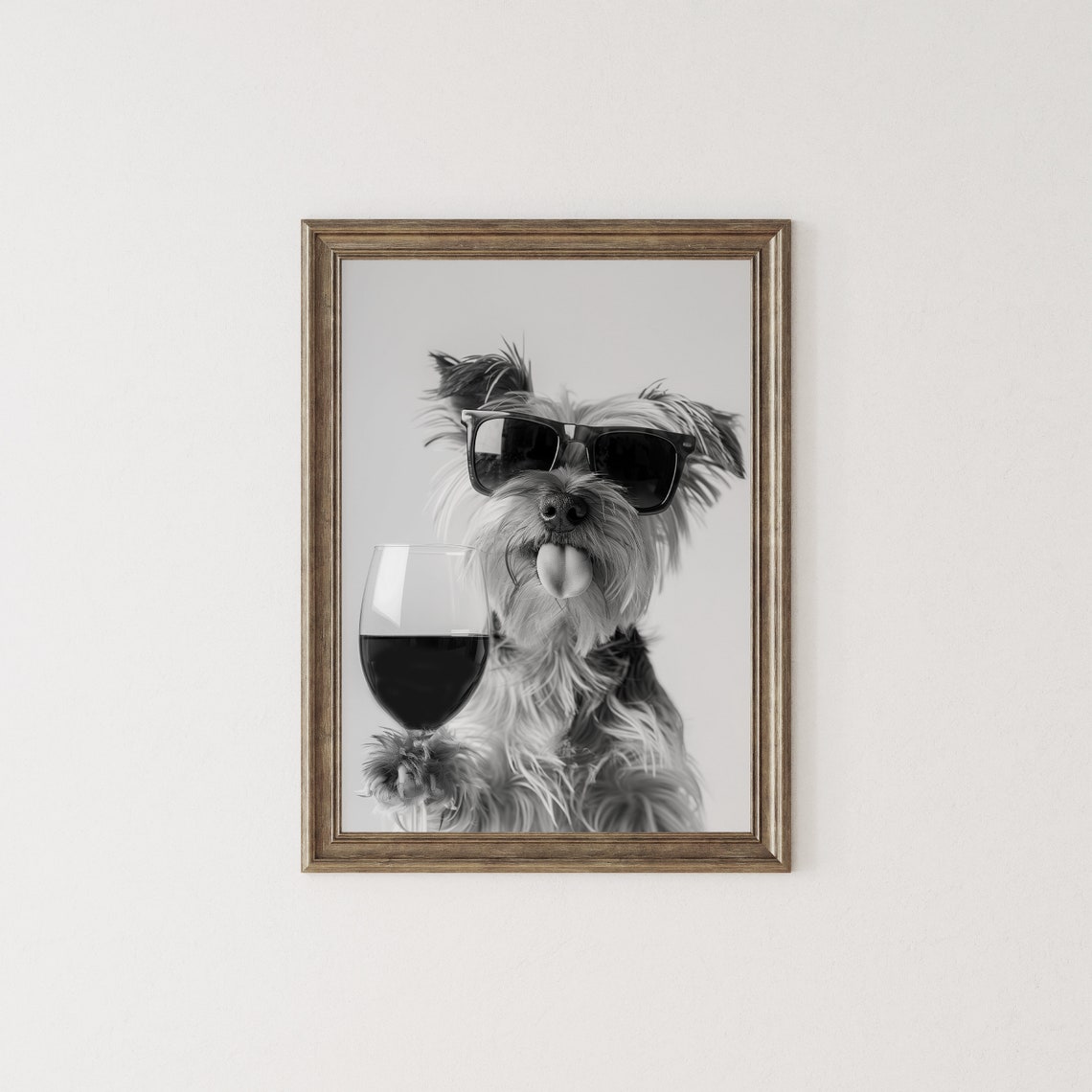 Yorkshire Terrier Drinking Wine Sunglasses Funny Dog Wall Art - Image 2