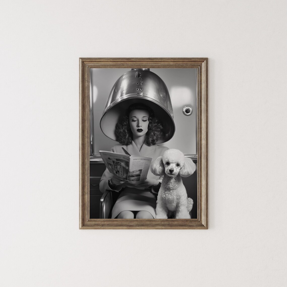 Lady and Poodle in Hair Salon, Vintage Art Print - Image 2
