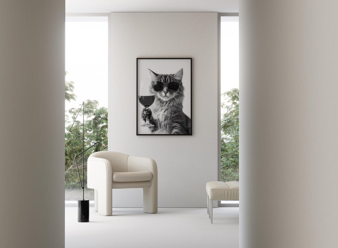 Long Haired Tabby Cat Wine Toast Funny Cat With Sunglasses Poster - Image 3