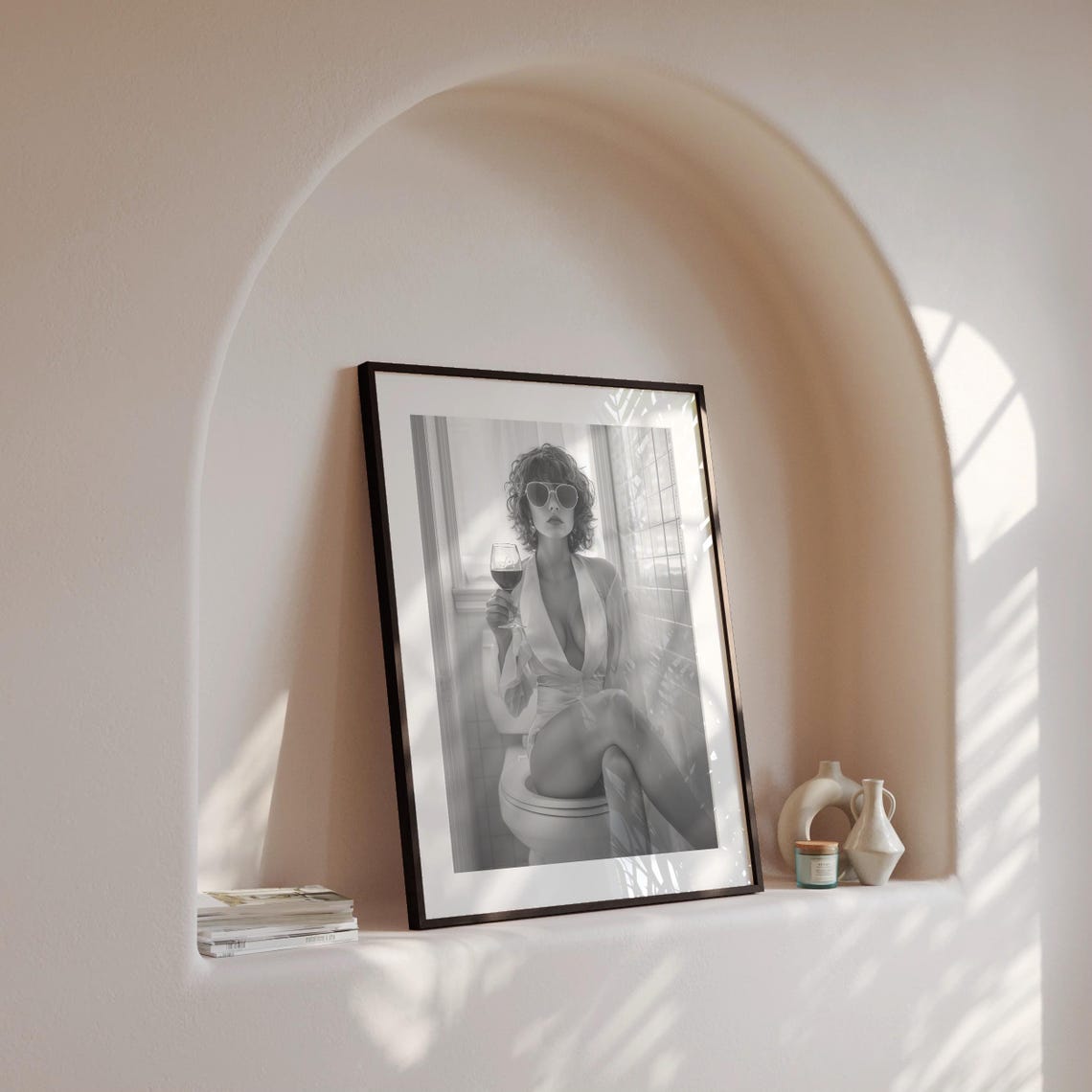 Bathroom Humor Woman In Robe Drinking Wine Sitting On Toilet Poster - Image 4