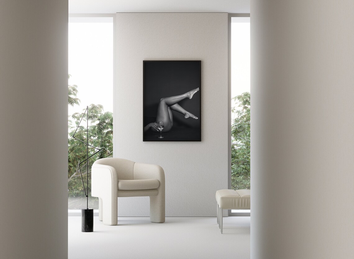 Woman Lying Down With Wine Glass, Retro Style Art Print - Image 2