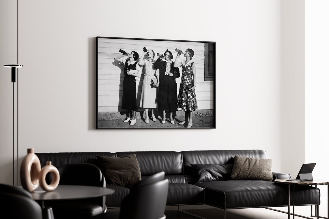 Vintage Women Drinking Beers Poster, Retro Bar Decor - Image 4