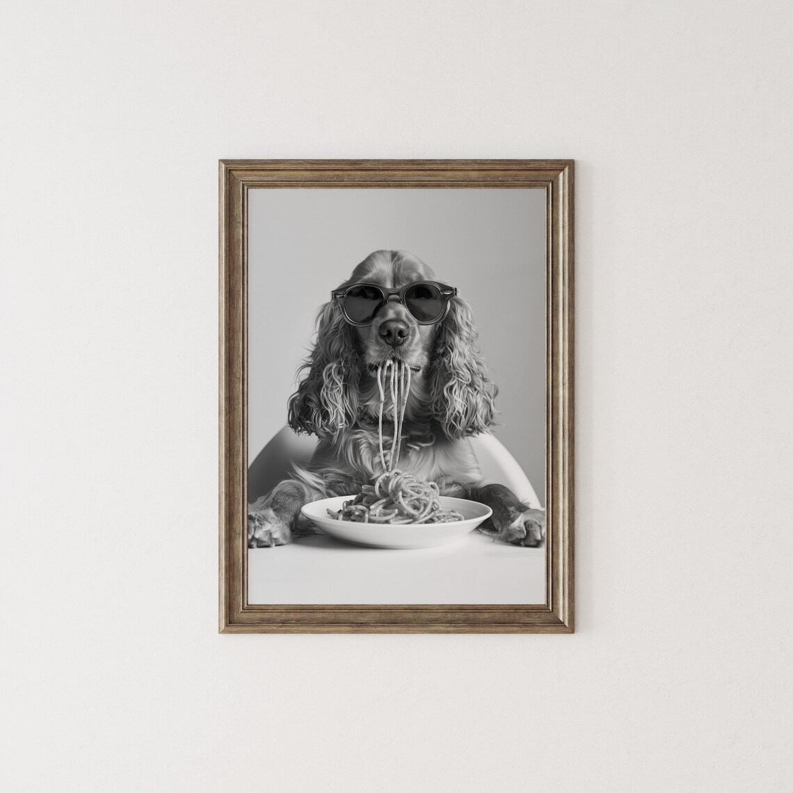 Cocker Spaniel Eating Pasta, Funny Dog Art Print - Image 2