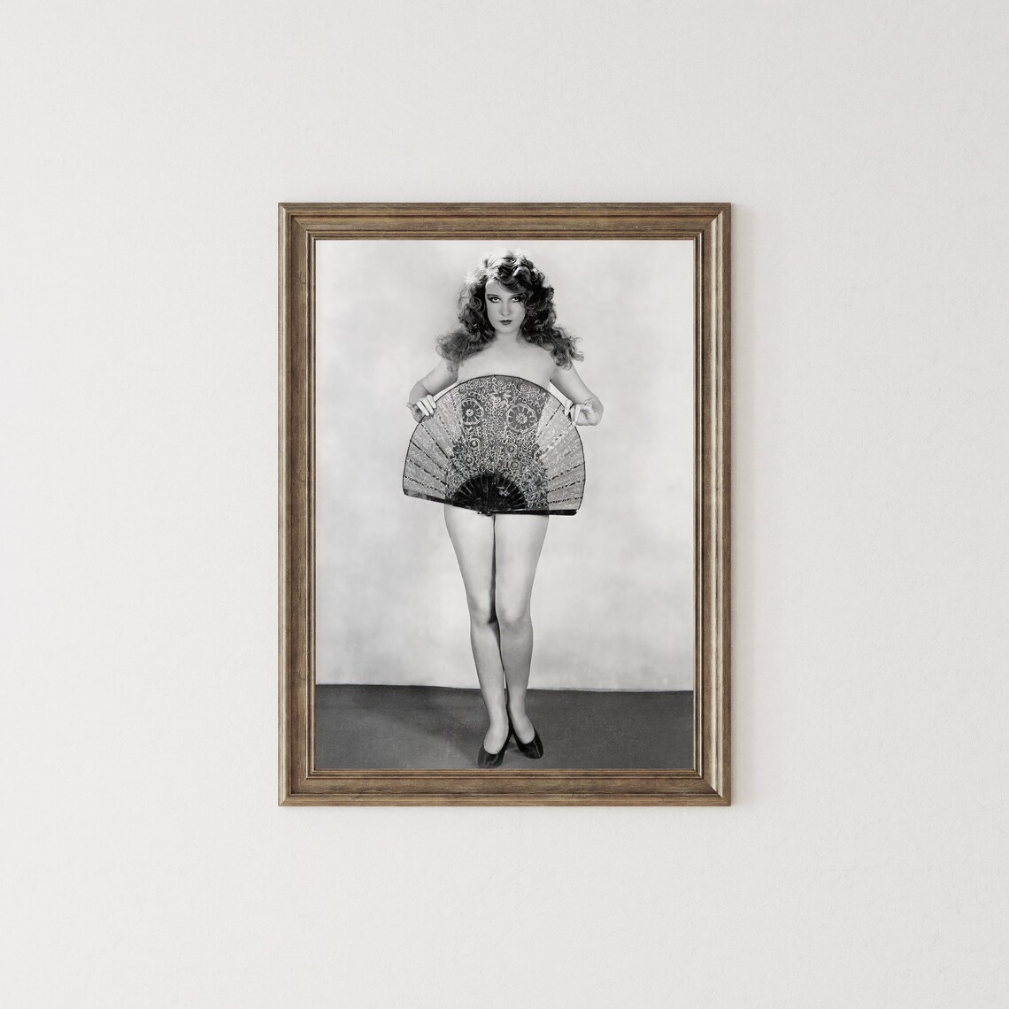 Flapper Girl Holding Large Ornate Fan Vintage Black and White Poster - Image 2