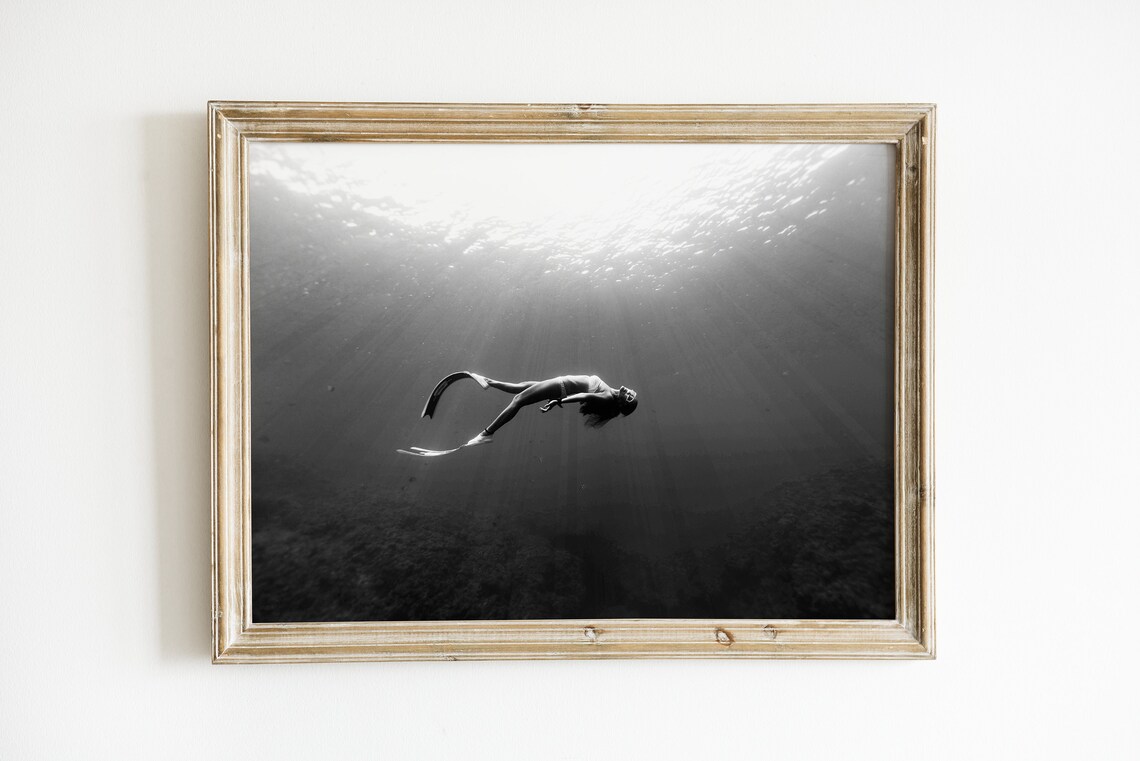 Graceful Woman Snorkeling In Ocean, Vintage Poster - Image 3