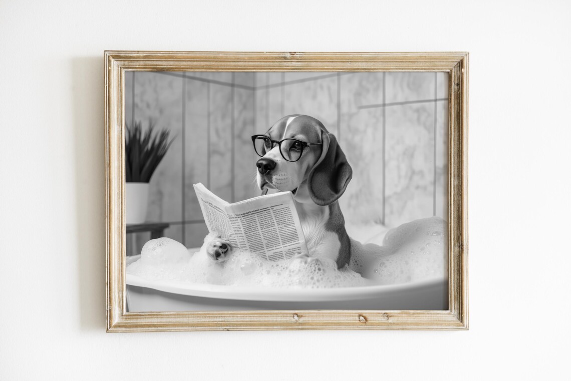 Beagle in Bathtub, Funny Bathroom Art Print - Image 3