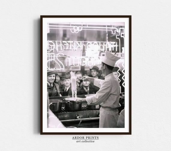 Chef Cooking Spaghetti, Vintage Italian Restaurant Art