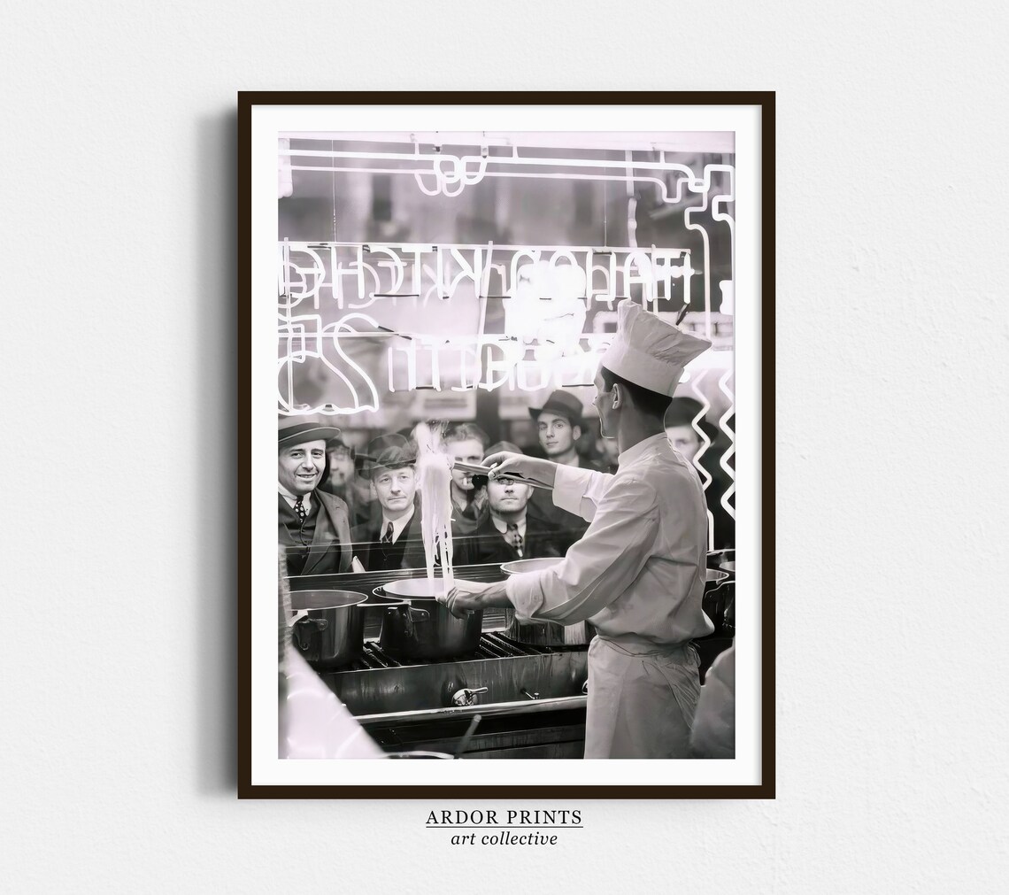 Chef Cooking Spaghetti, Vintage Italian Restaurant Art