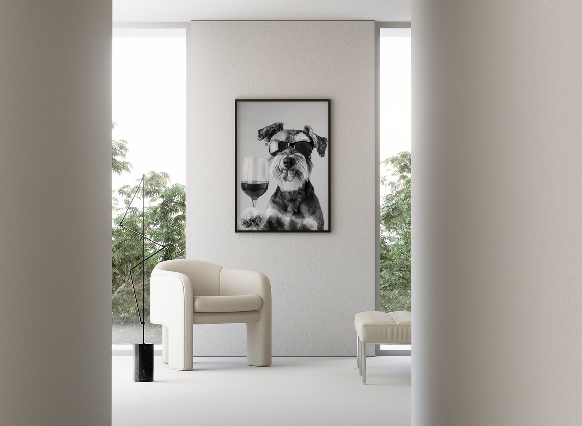 Miniature Schnauzer Holding Red Wine, Funny Dog Poster - Image 3