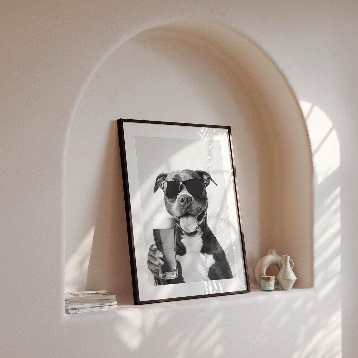 Staffy Bull Terrier Drinking Beer, Funny Dog Poster - Image 4