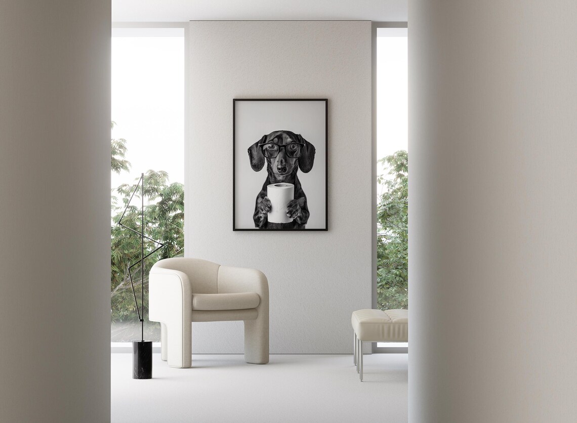 Dachshund Holding Toilet Roll Bathroom Art Print - Image 3