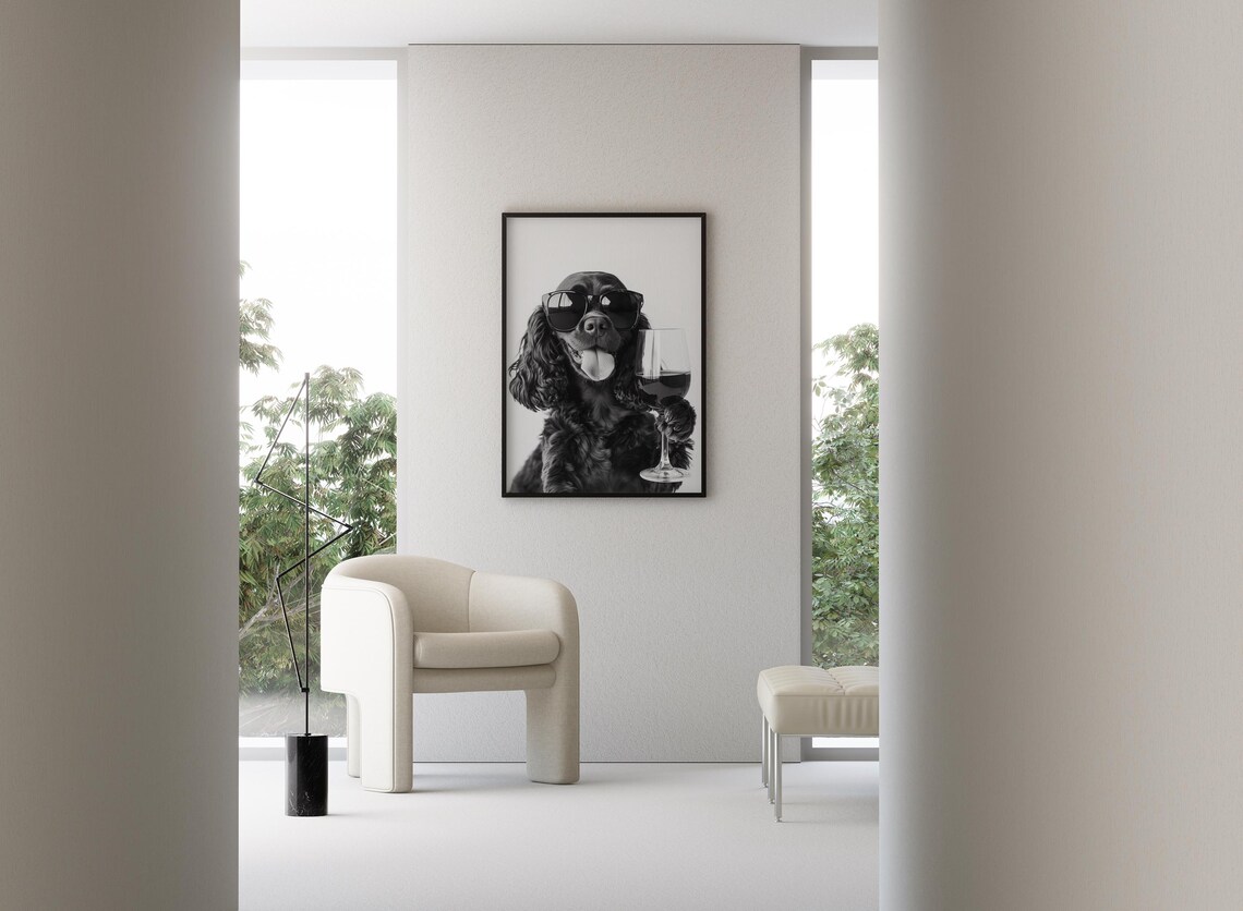 Chocolate Cocker Spaniel And Wine Art Print - Image 3