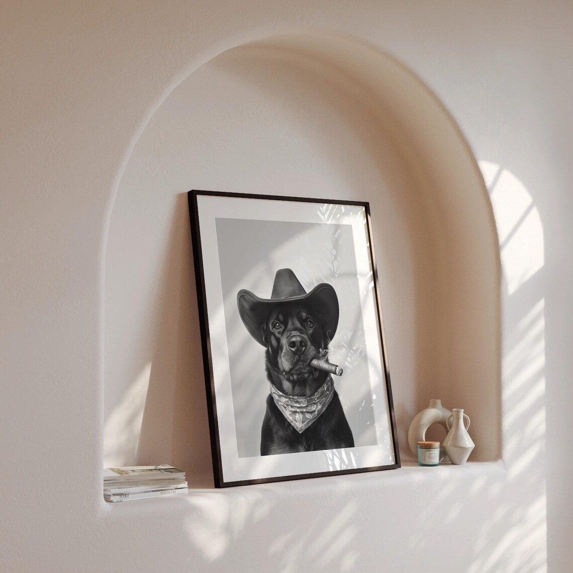 Rottweiler Cowboy Wall Art Western Print Black And White Print Dog Owner Gift Western Dog Art Vintage Dog Poster Trendy Retro Decor - Image 4