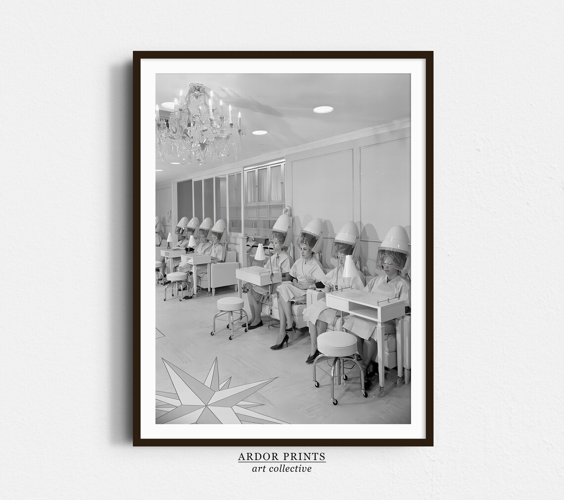 Women at Hair Salon Vintage Poster, Black and White