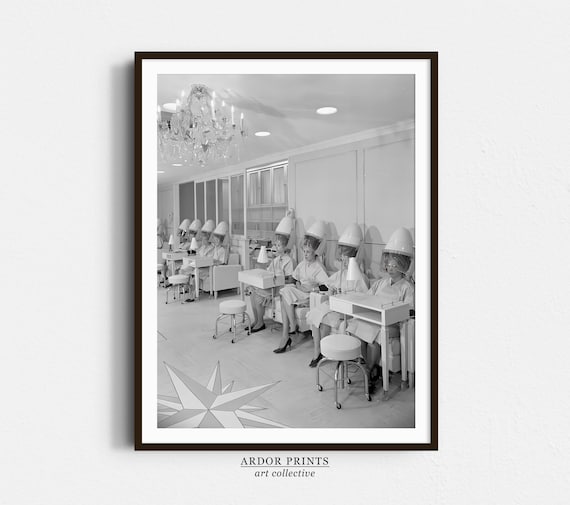 Women at Hair Salon Vintage Poster, Black and White
