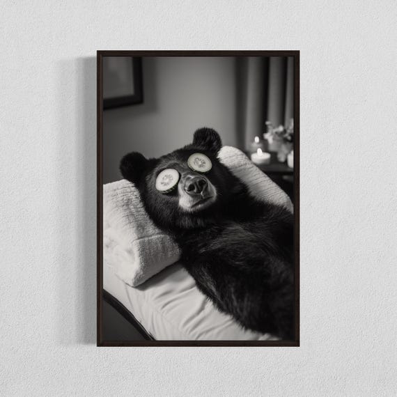 Relaxing Bear Spa Art Print Funny Zen Nursery Decor