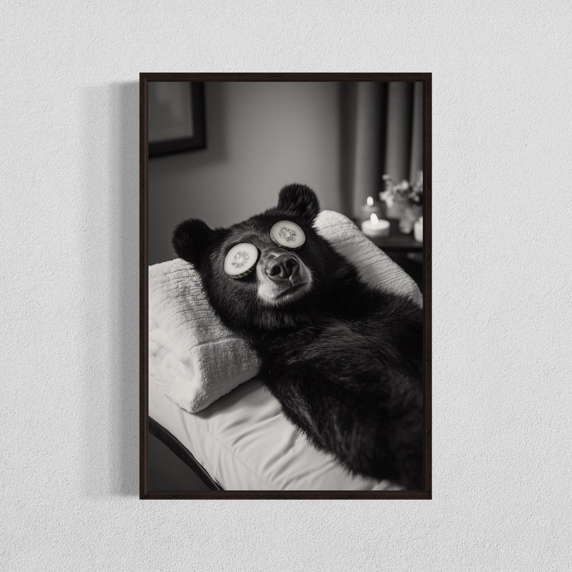 Relaxing Bear Spa Art Print Funny Zen Nursery Decor