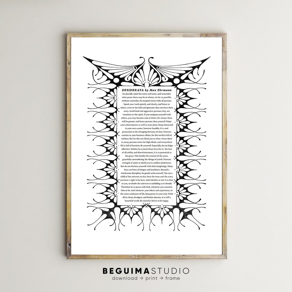 Desiderata Max Ehrmann Poem Inspirational Quote Ornate Border Poster