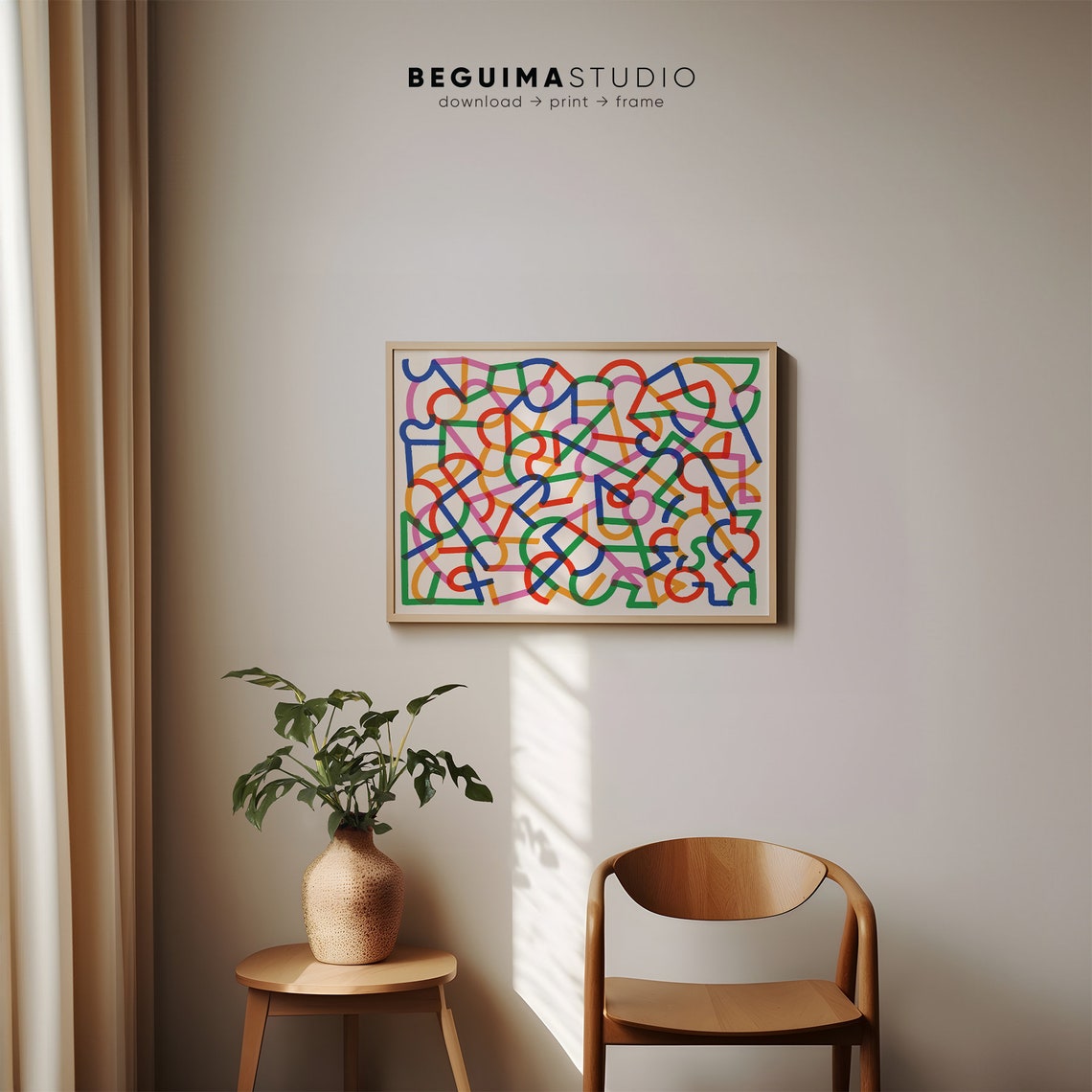 Playful Overlapping Colorful Squiggle Shapes Abstract Poster - Image 2