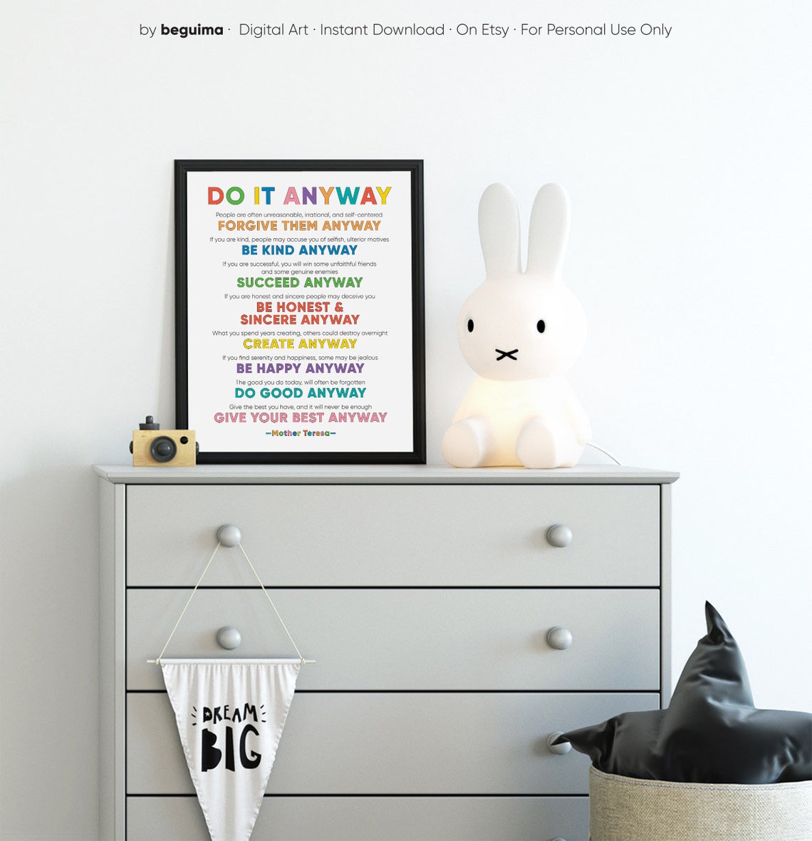 Do It Anyway Mother Teresa Inspirational Poem Colorful Poster - Image 3