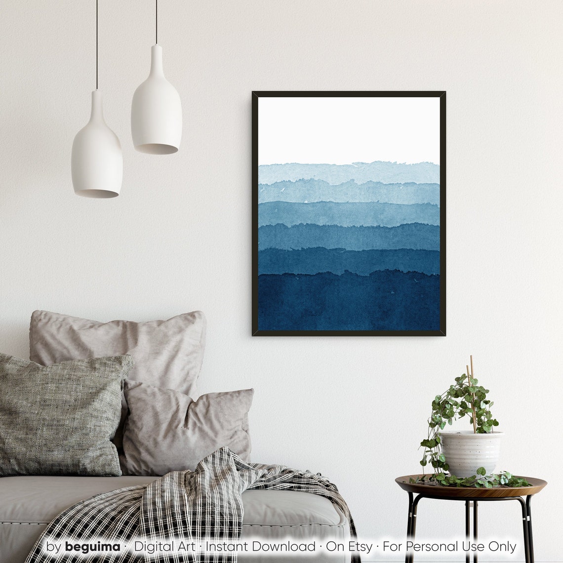 Blue Watercolor Layered Ocean Gradient Abstract Seascape Poster - Image 2